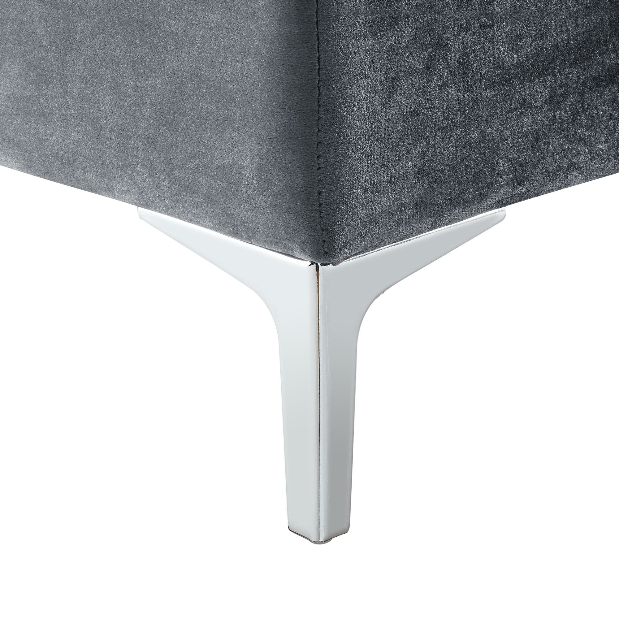 30" Gray Velvet And Silver Storage Ottoman