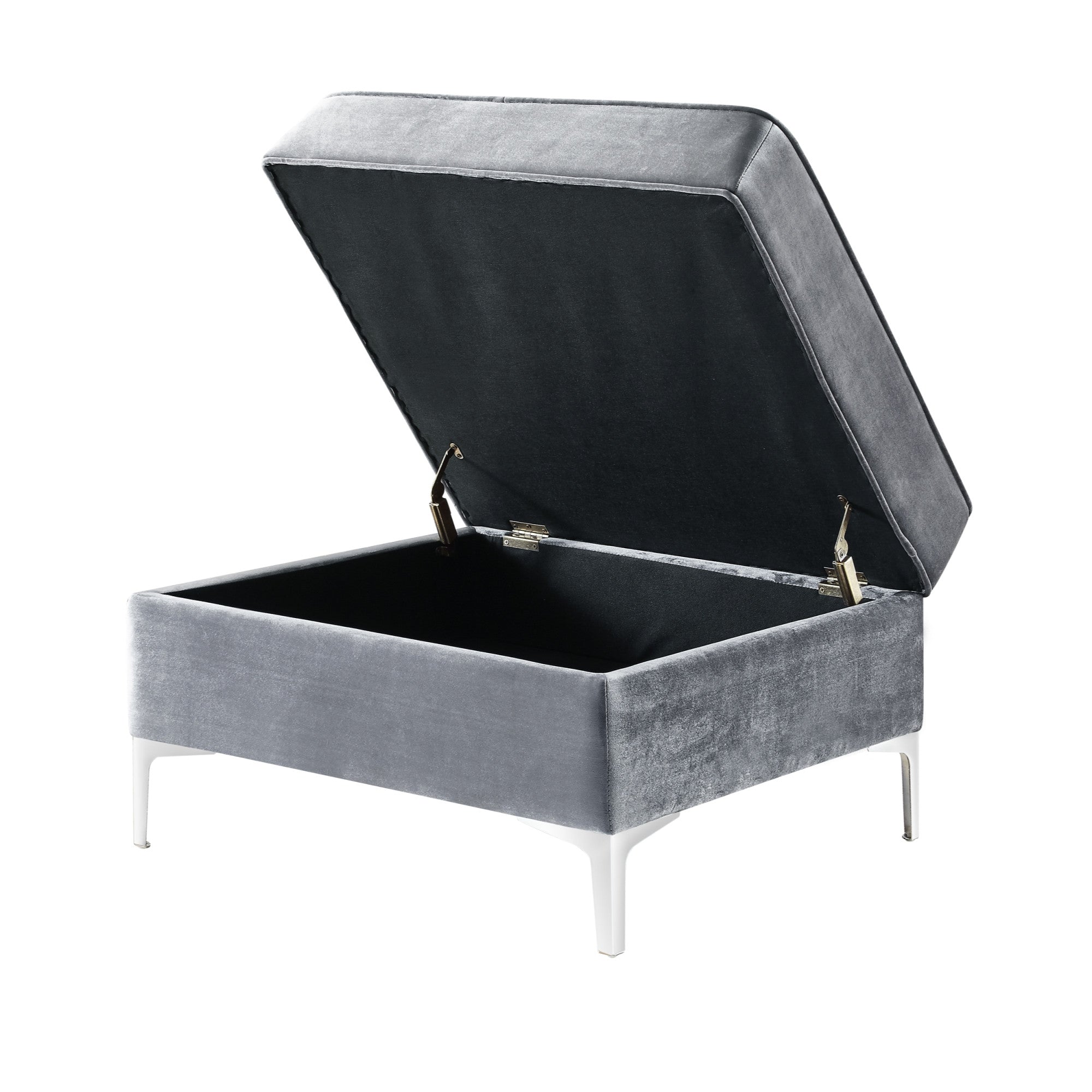 30" Gray Velvet And Silver Storage Ottoman