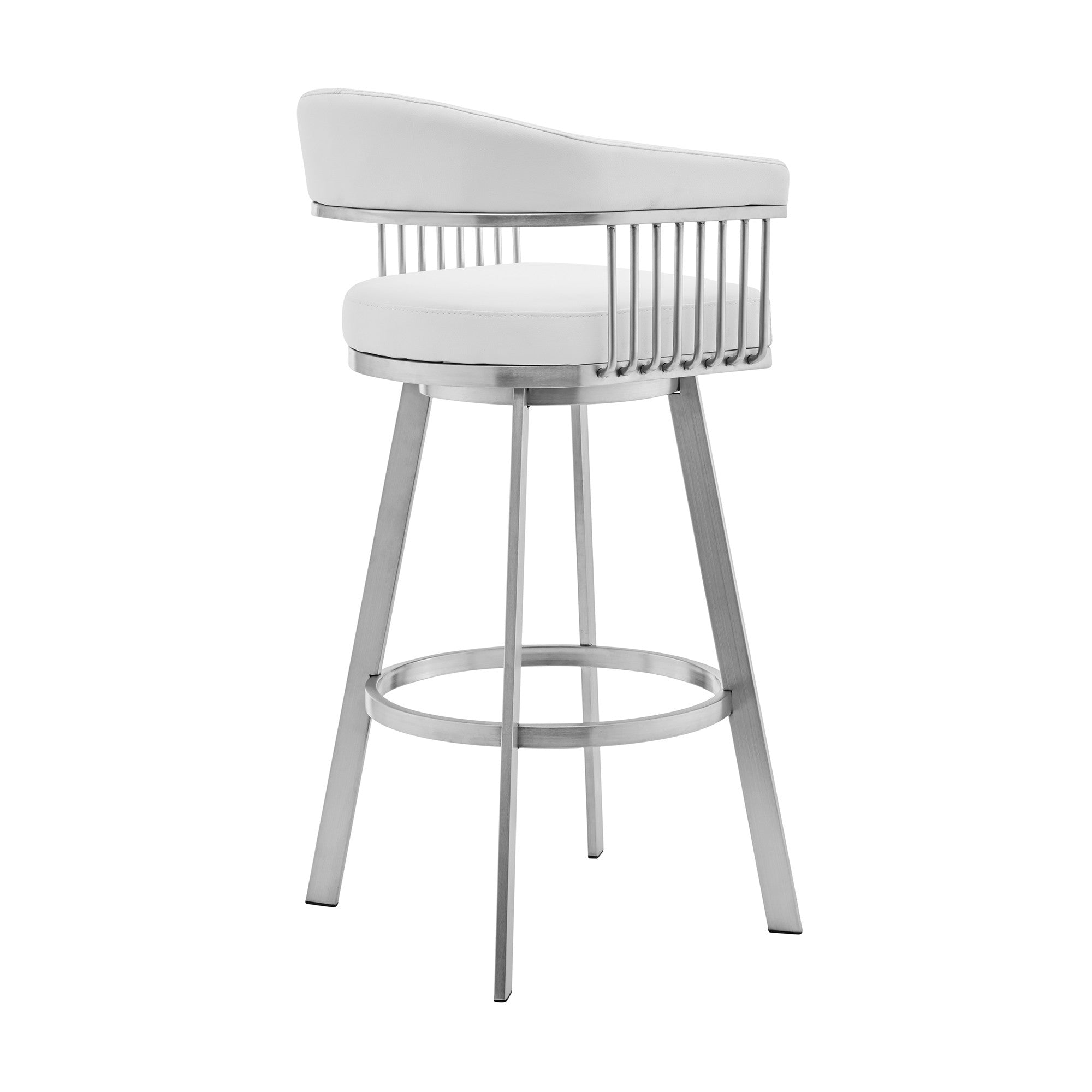 30" Mod White Faux Leather Brushed Silver Finish Swivel Bar Stool
