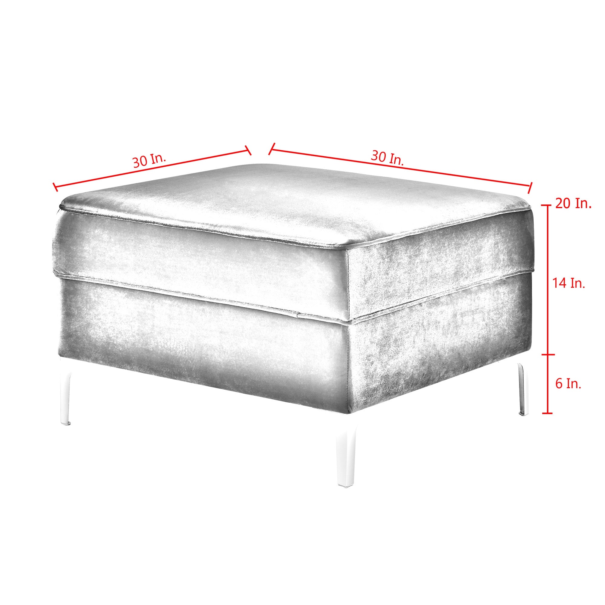 30" Navy Blue Velvet And Silver Storage Ottoman