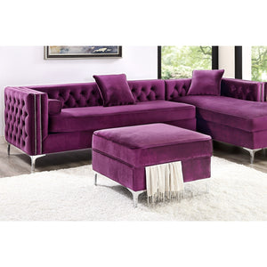 30" Purple Velvet And Silver Storage Ottoman
