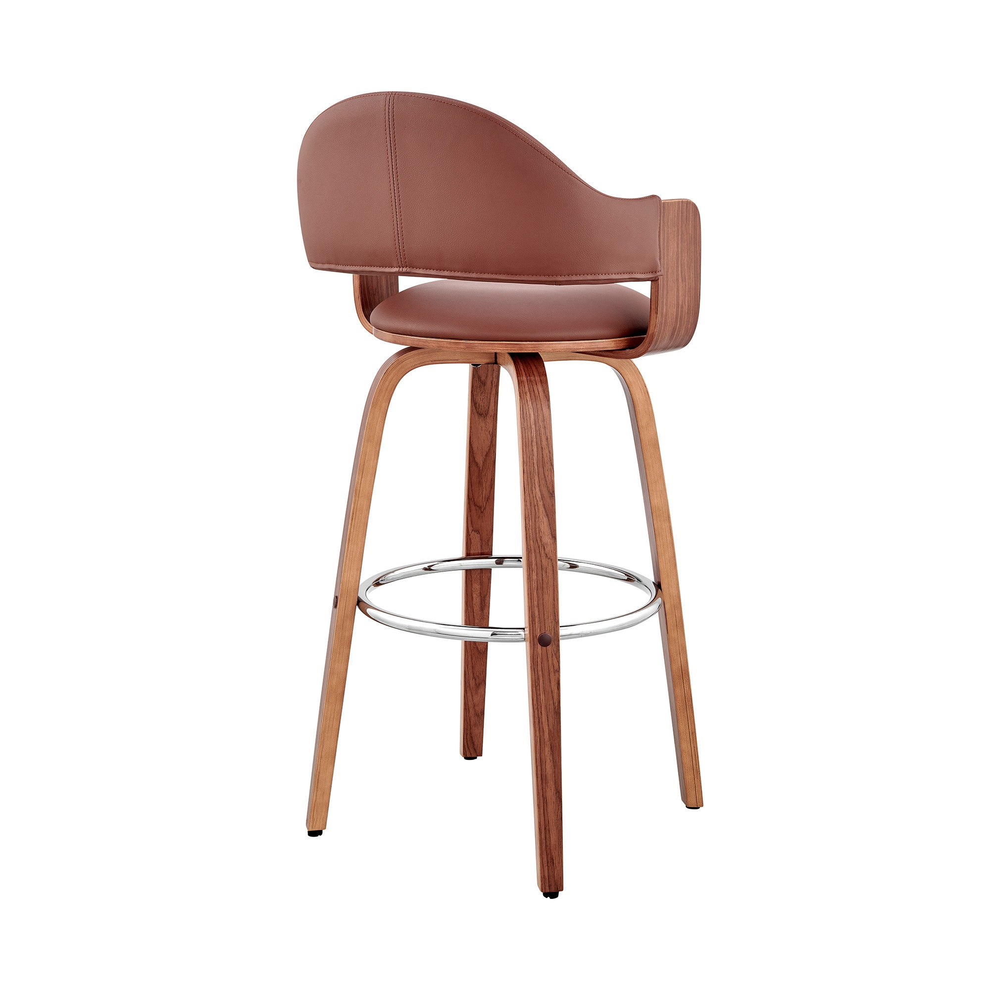 30" Rich Brown Faux Leather Walnut Wood Bar Stool