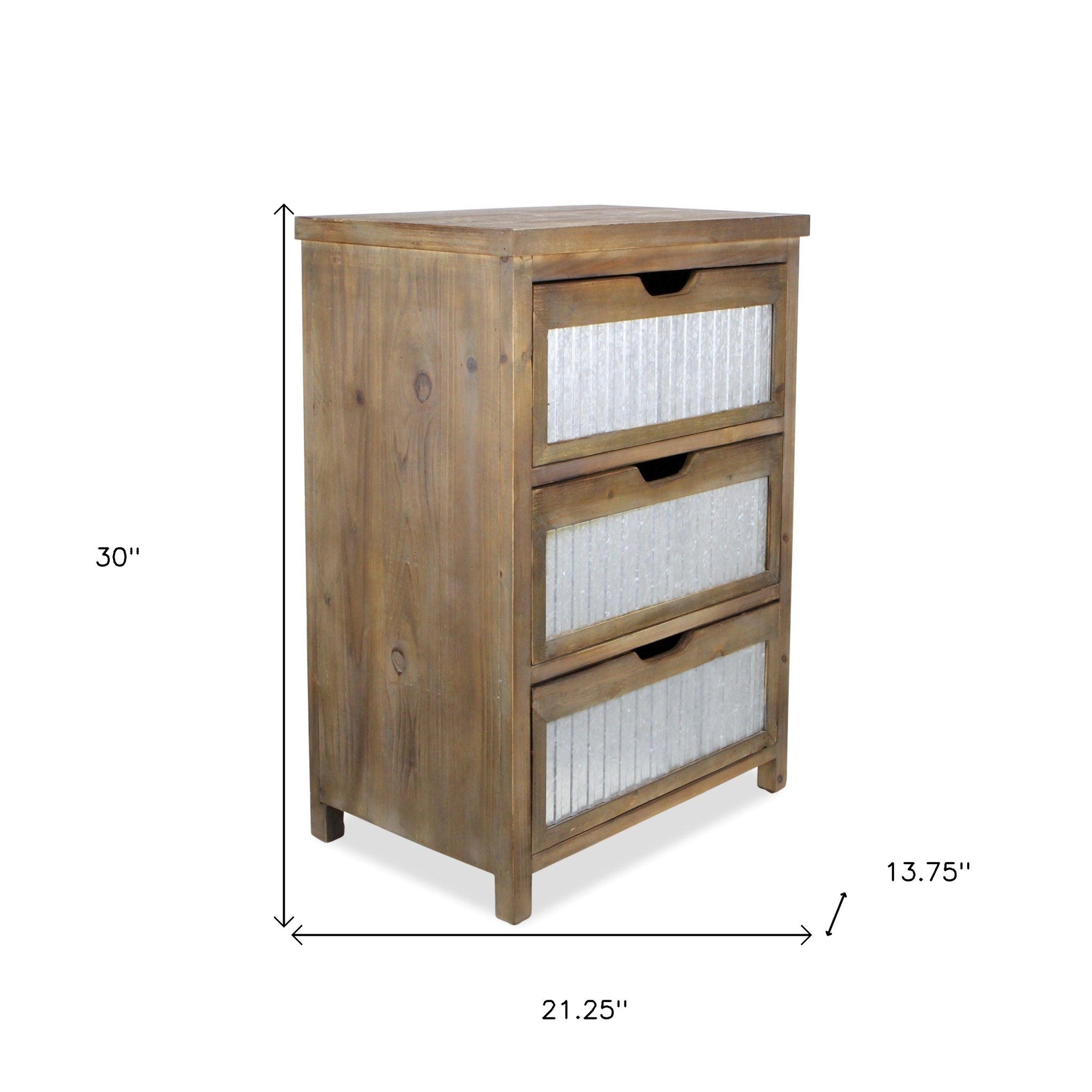Rustic Brown Wood and Galvanized Metal End Table With Three Drawers 30"