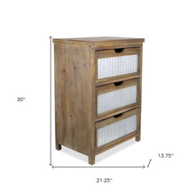 Rustic Brown Wood and Galvanized Metal End Table With Three Drawers 30