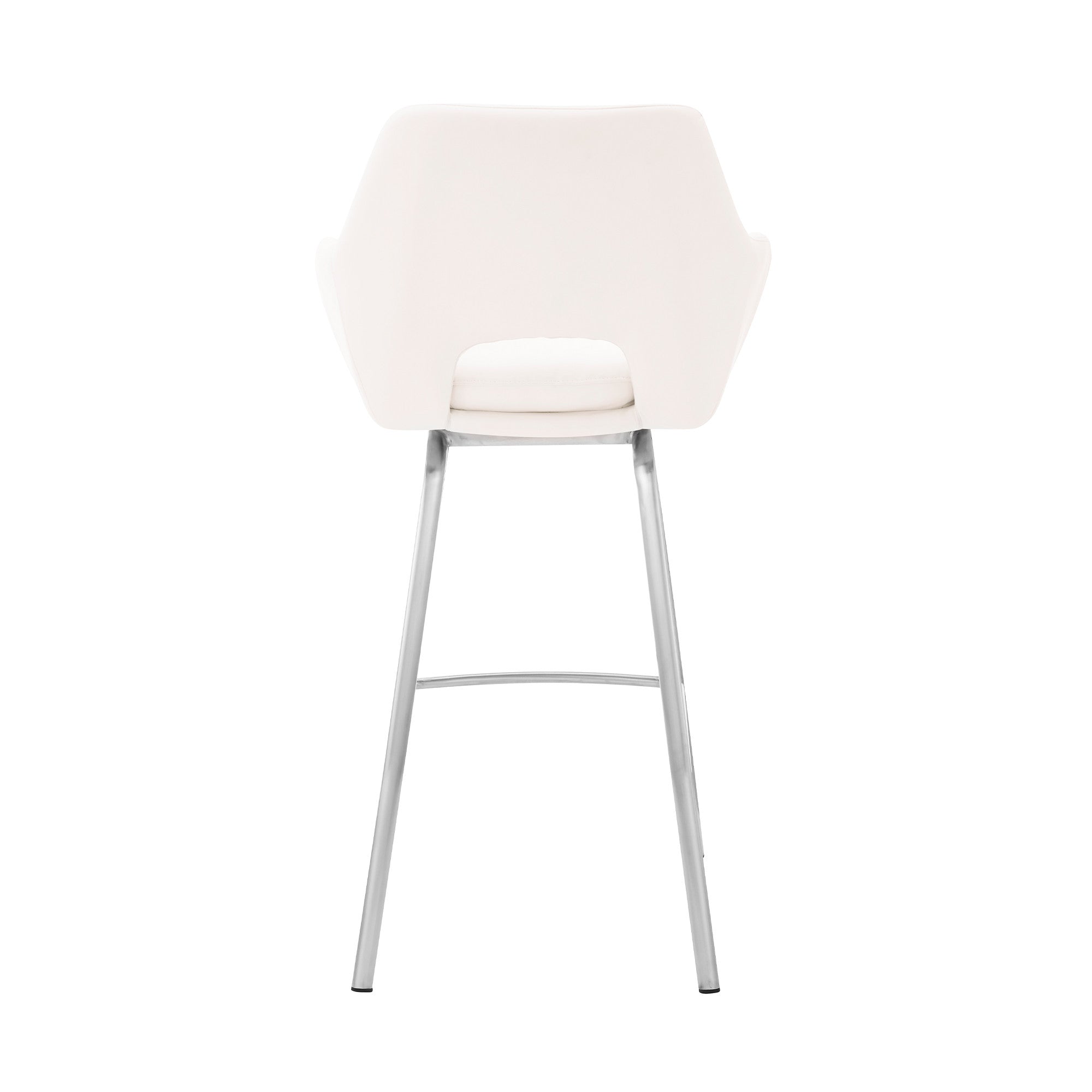 30" White Faux Leather and Stainless Steel Bar Stool