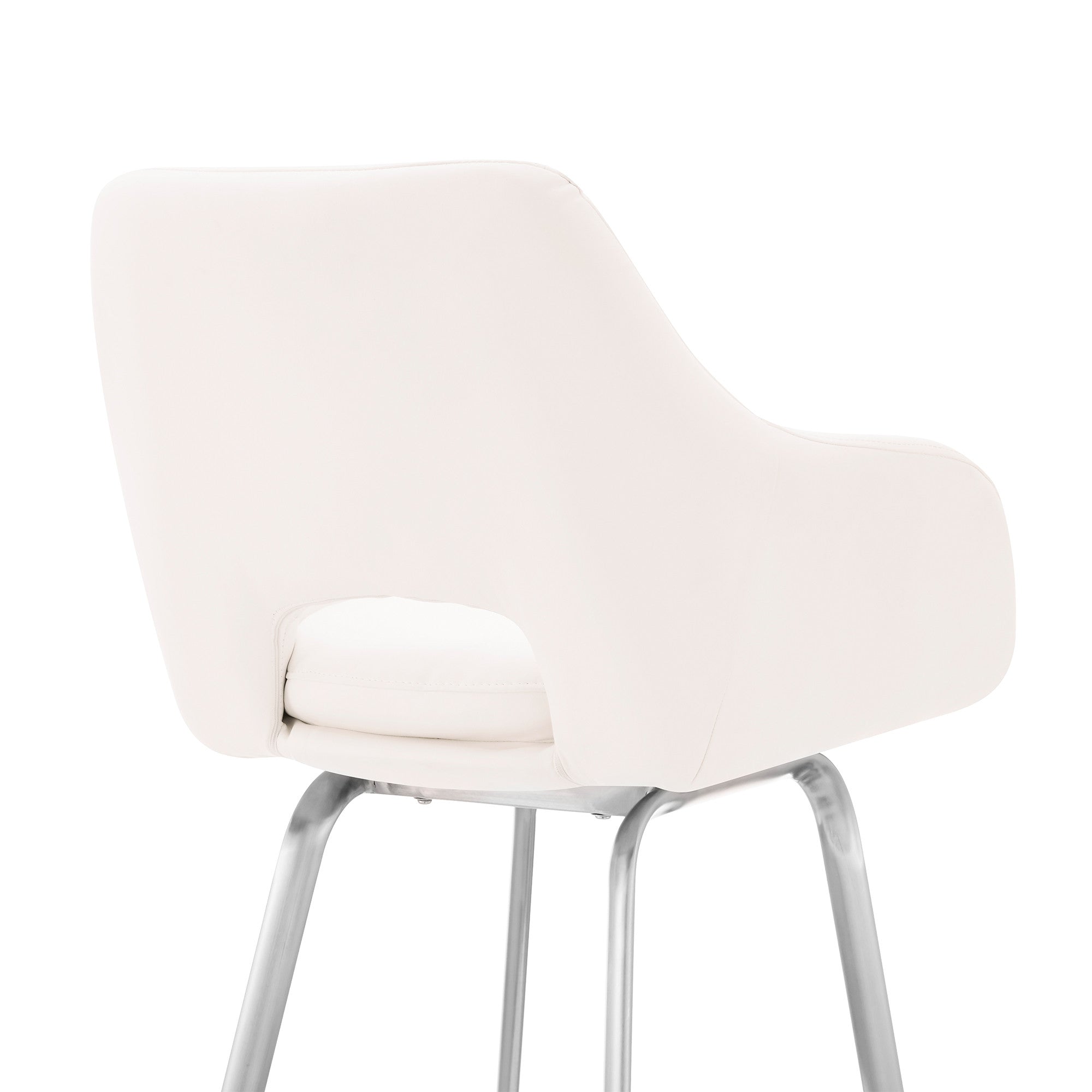 30" White Faux Leather and Stainless Steel Bar Stool