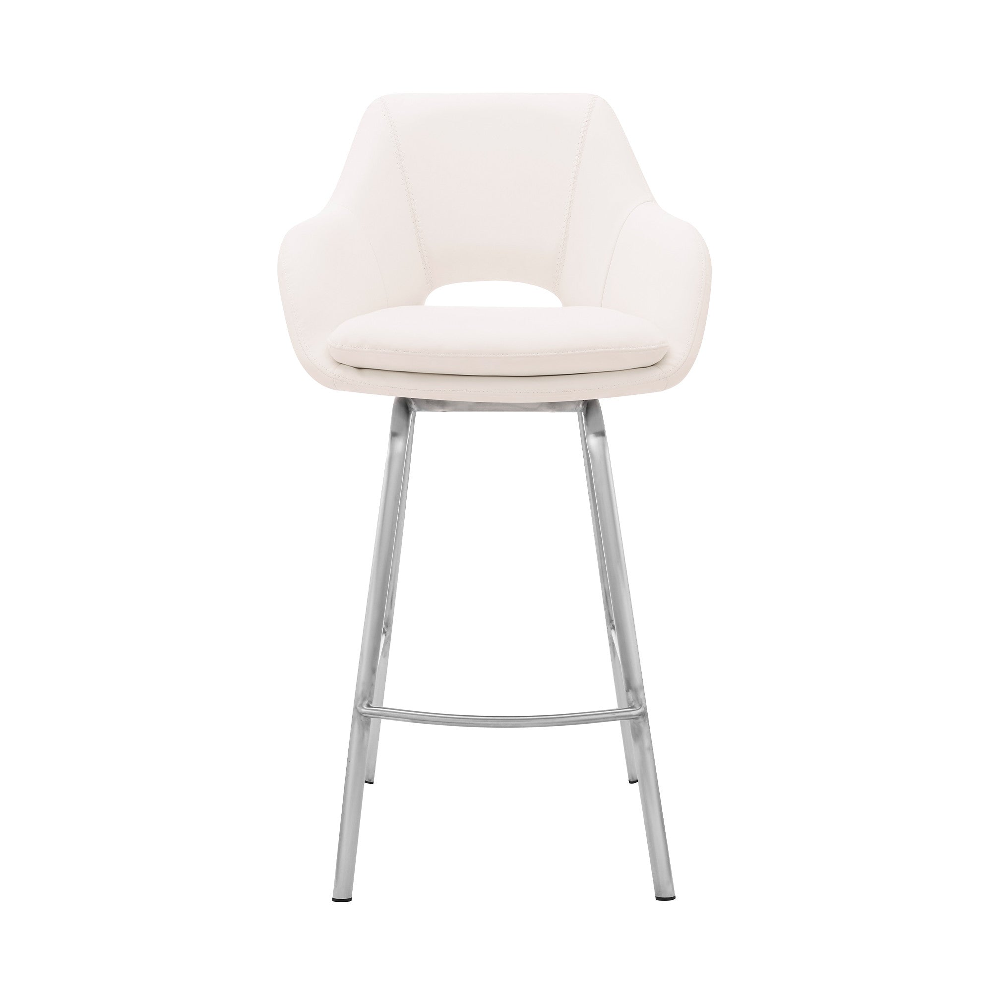 30" White Faux Leather and Stainless Steel Bar Stool