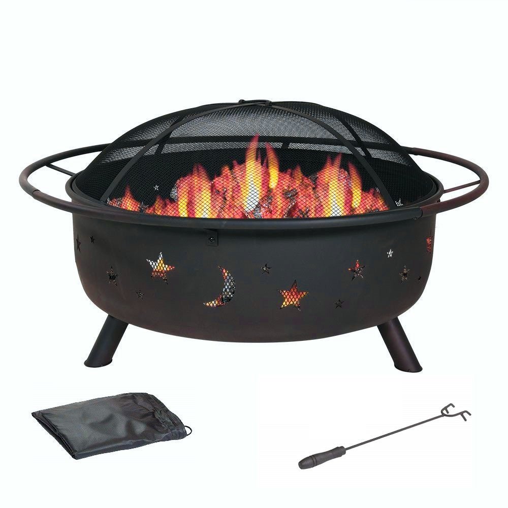Wood Burning Fire Pit with Charcoal Grill and Screen 30"