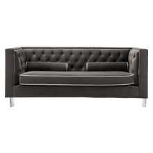 Brown Contemporary Polyester Velvet Fabric Upholstered Button Tufted Tuxedo Sofa