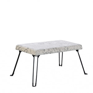 31" Black and White Postcard Microfiber Folding Bench