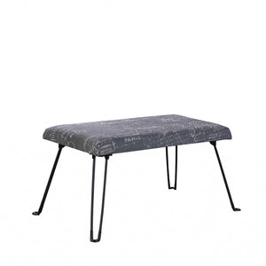 31" Blue and Cream Postcard Upholstered Folding Bench