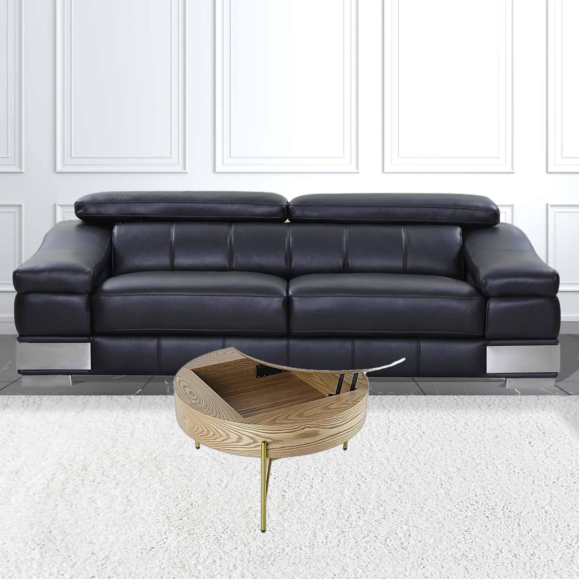 31" Brown And White Stone Round Lift Top Coffee Table