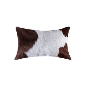 White And Brown Cowhide Pillow - 12" x 20" x 5"