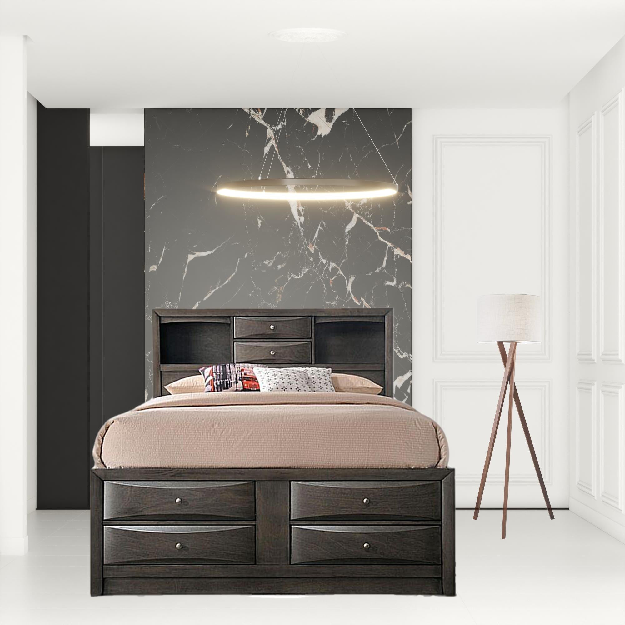 91" X 79" X 56" 東部特大號灰色橡木儲物床