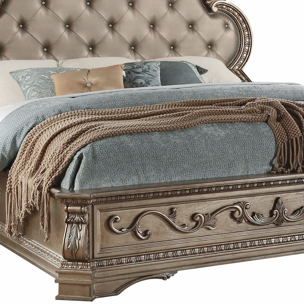 90" X 84" X 76" Pu Antique Champagne Eastern King Bed