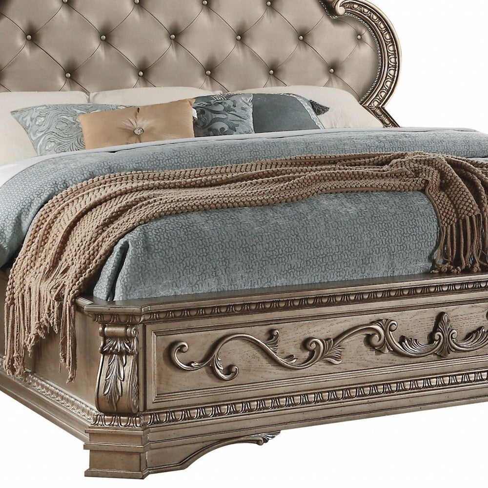 90" X 84" X 76" Pu Antique Champagne Eastern King Bed