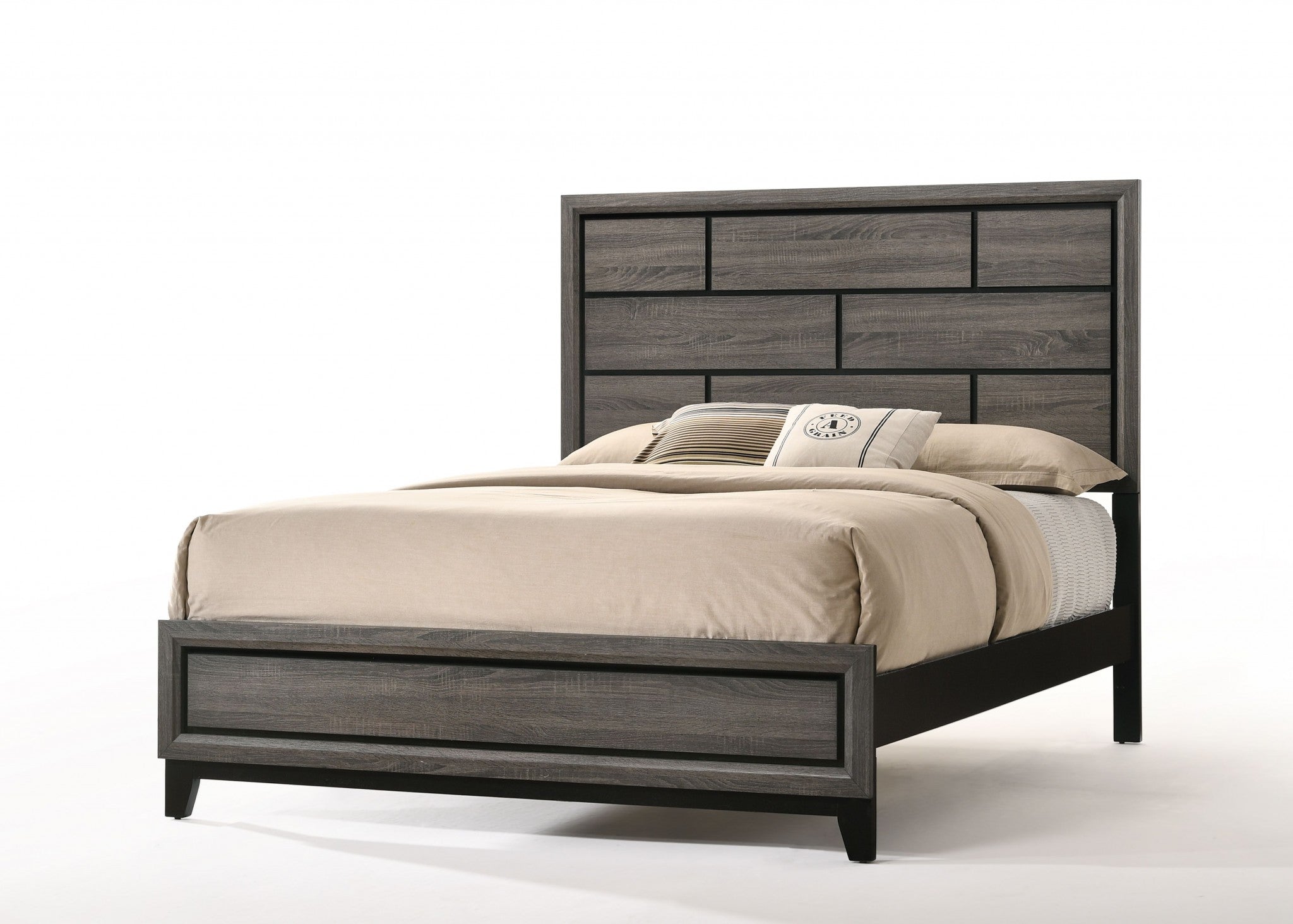 Cama tamaño Queen con chapa de papel gris degradado de 86" x 63" x 56"