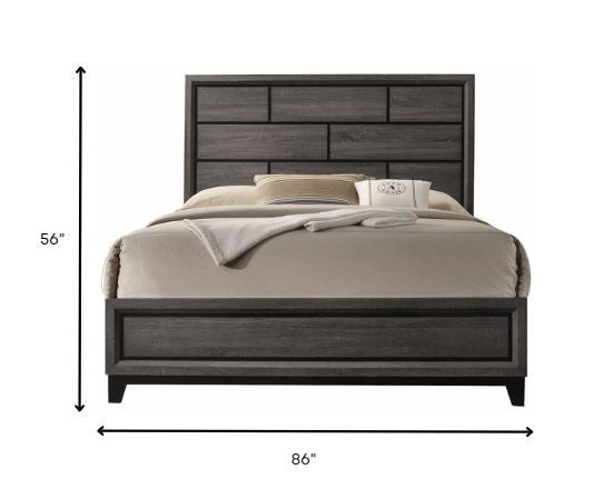 Cama tamaño Queen con chapa de papel gris degradado de 86" x 63" x 56"