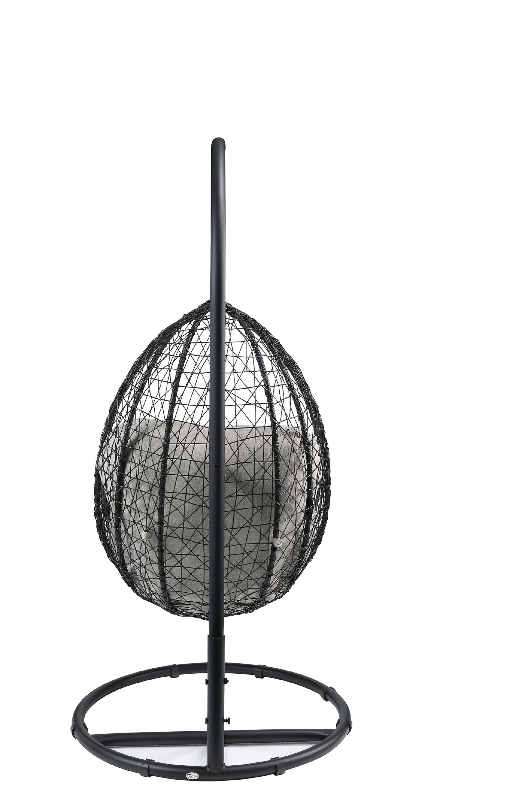 Beige And Black Hanging Pod Wicker Patio Swing Chair