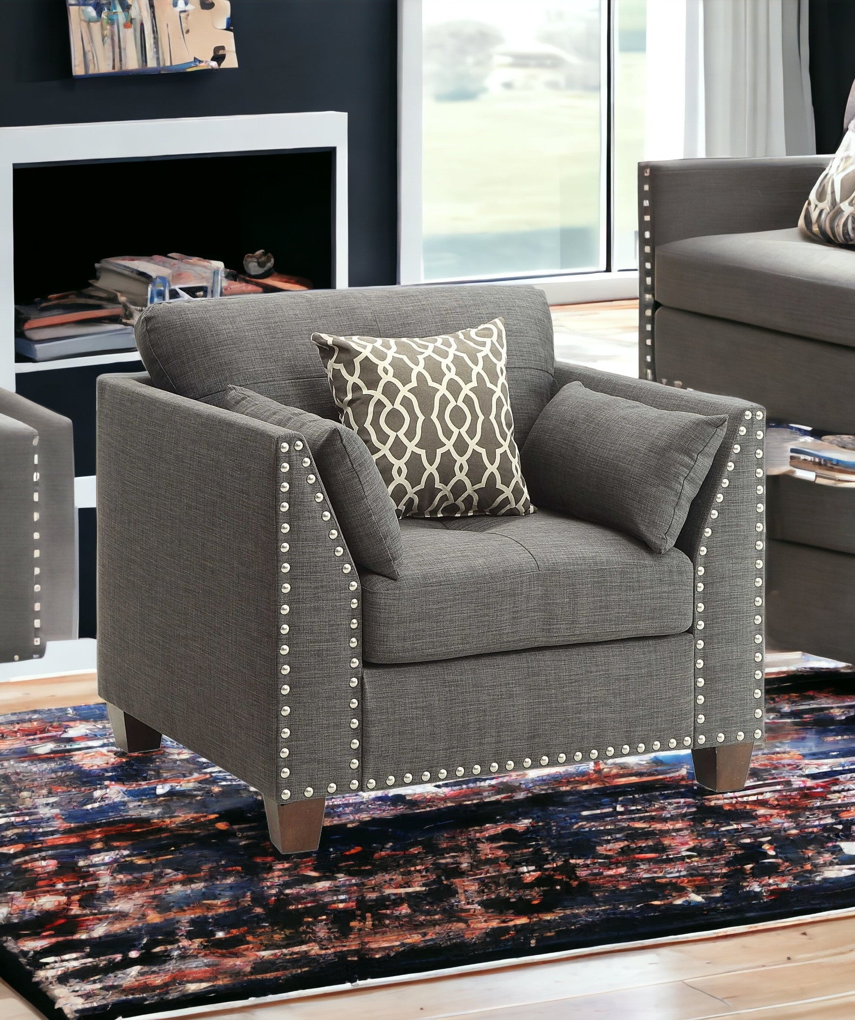 34" X 31" X 35" Light Charcoal Linen Chair