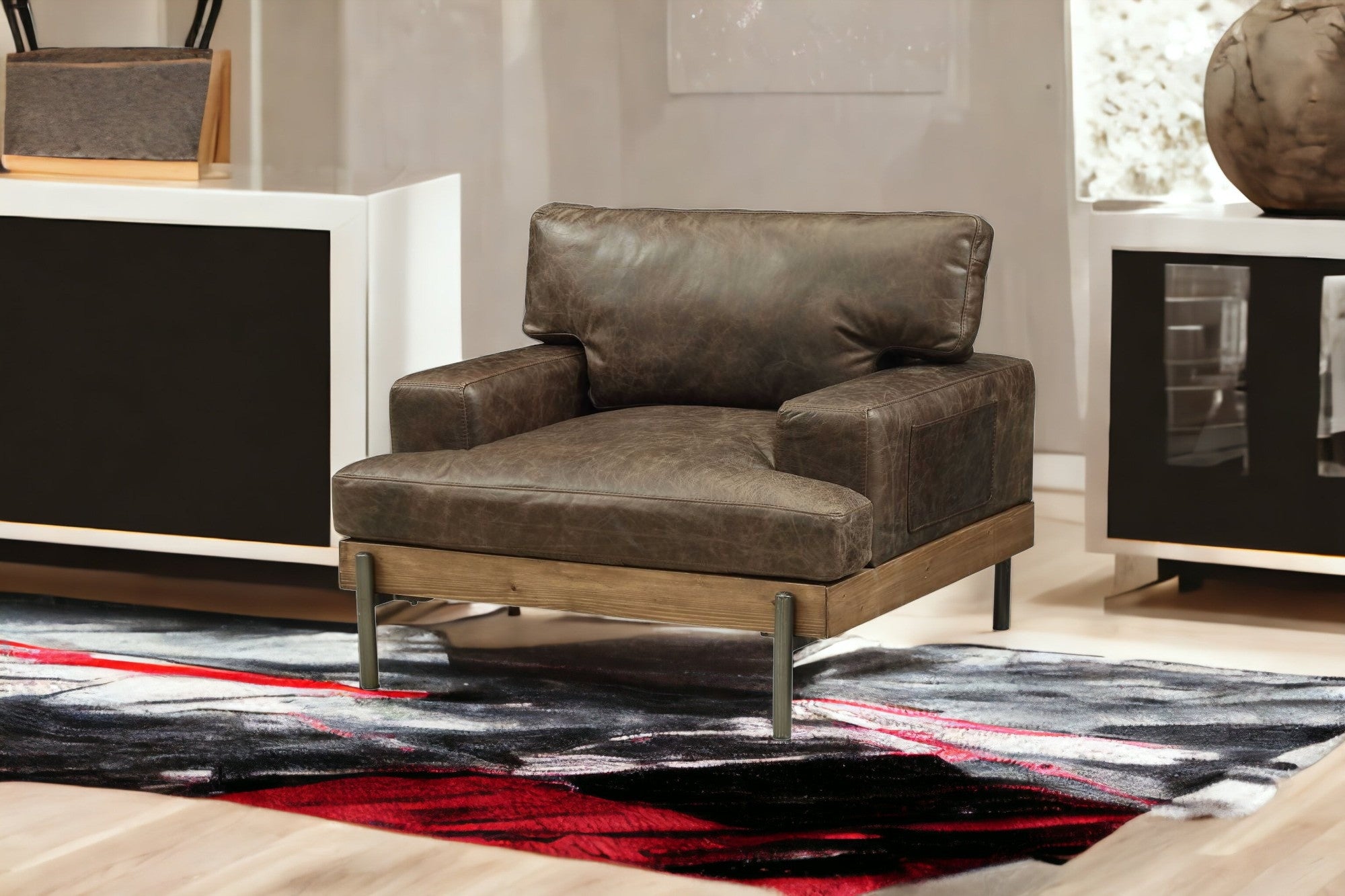 Distressed Chocolate Brown High Grade Leather Chair