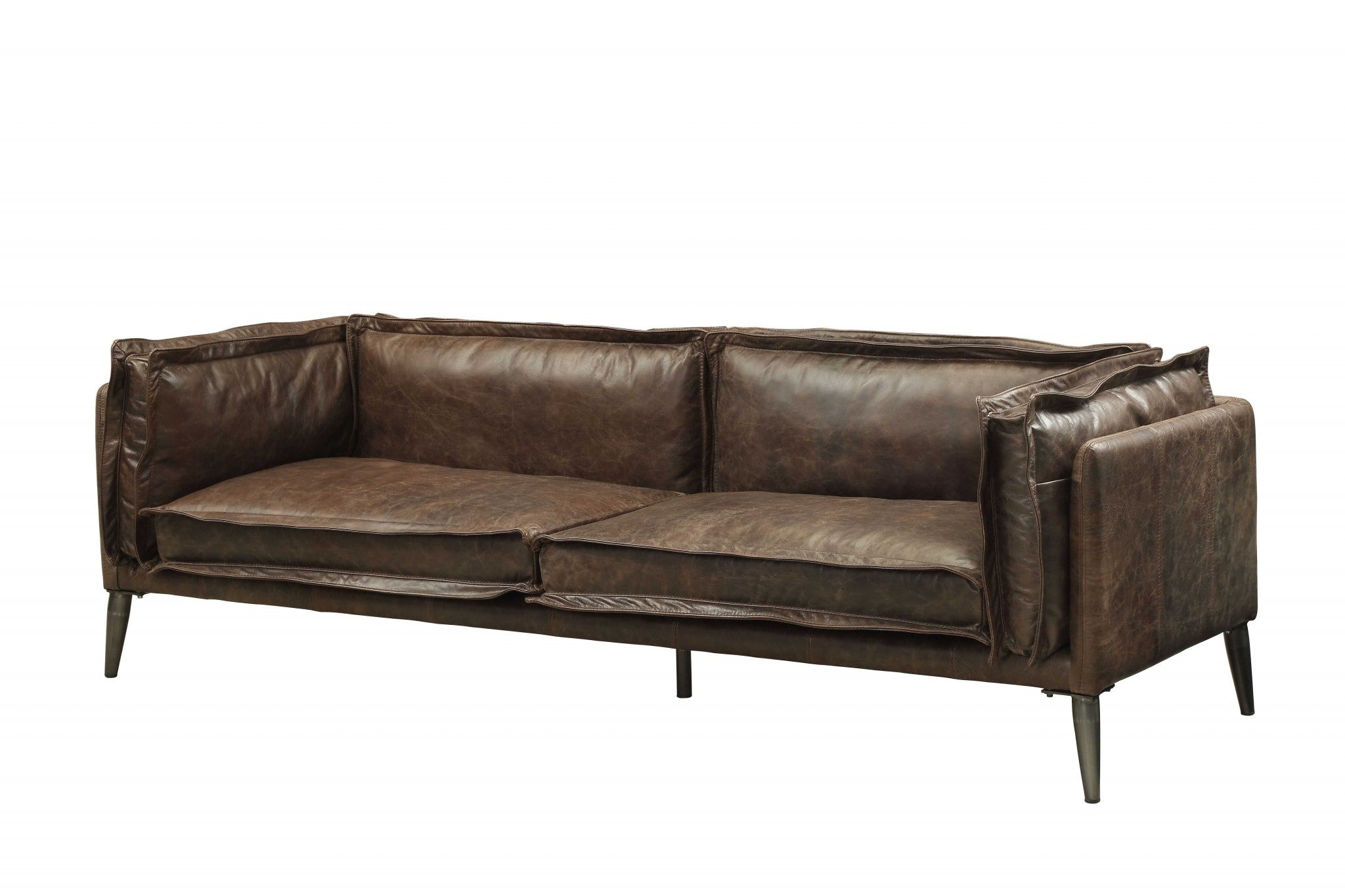 Distressed Chocolate Top Grain Leather Sofa 94" x 34" x 30"