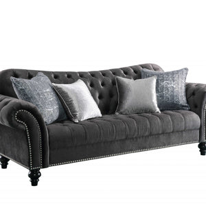 96" X 37" X 37" Dark Gray Velvet Sofa w4 Pillows