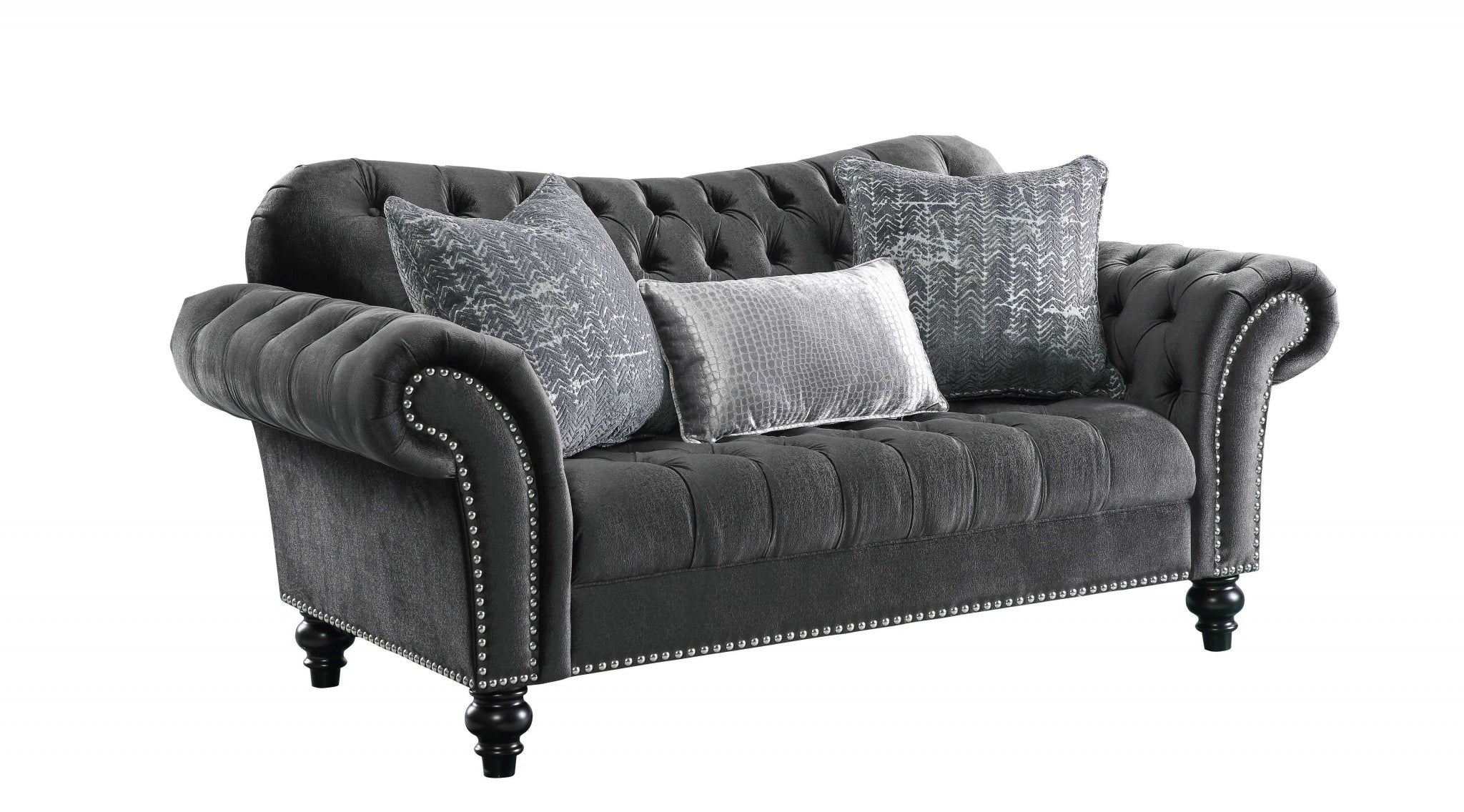 Loveseat de terciopelo gris oscuro W3 almohadas - 79" x 37" x 37"