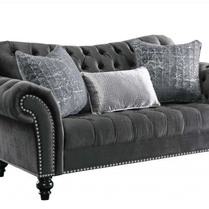 Loveseat de terciopelo gris oscuro W3 almohadas - 79" x 37" x 37"
