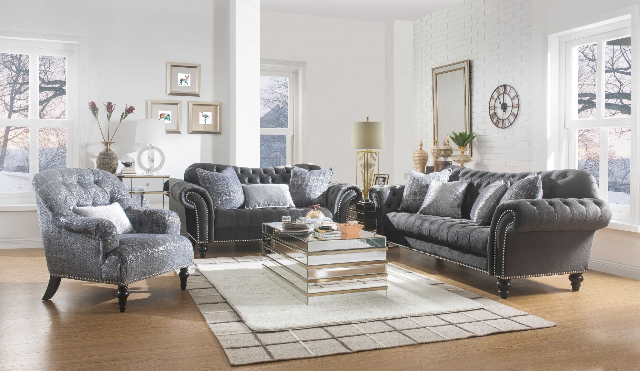 Loveseat de terciopelo gris oscuro W3 almohadas - 79" x 37" x 37"
