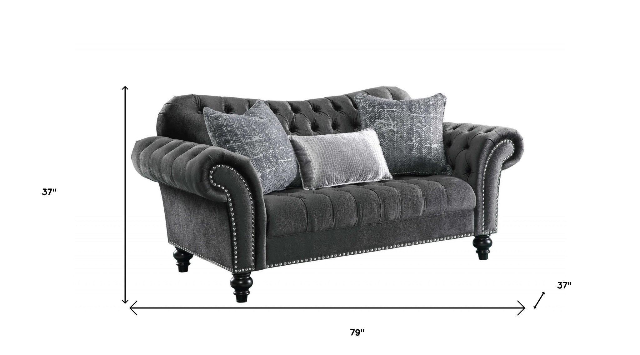 Loveseat de terciopelo gris oscuro W3 almohadas - 79" x 37" x 37"