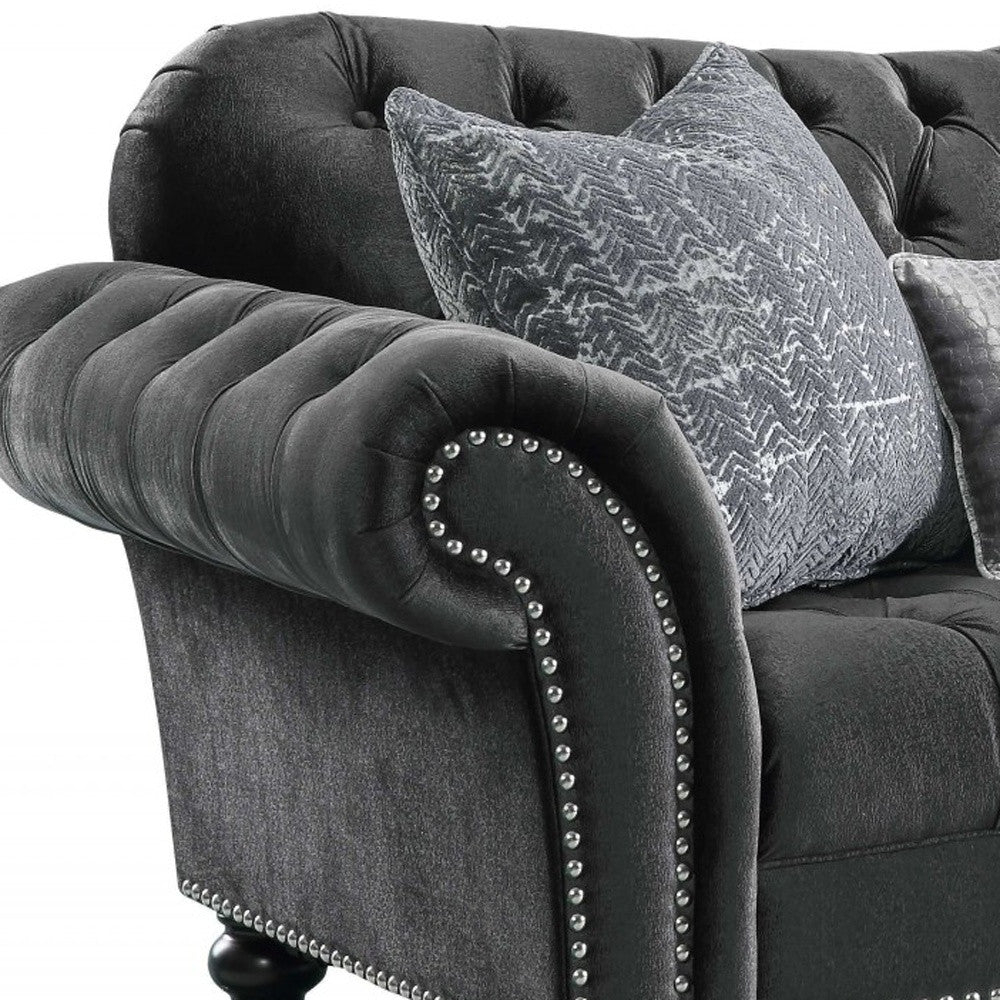 Loveseat de terciopelo gris oscuro W3 almohadas - 79" x 37" x 37"