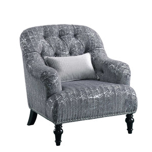 34" X 37" X 37" Gray Patterned Velvet Chair W 1 Pillow