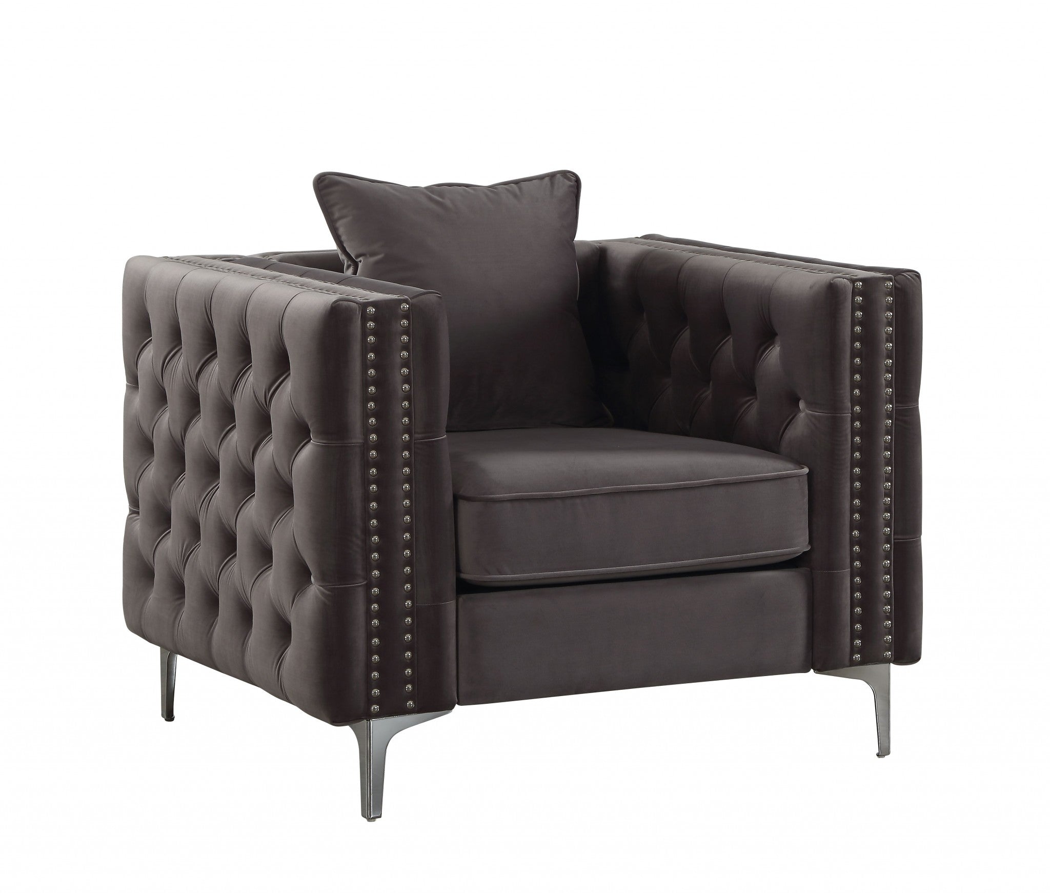 40" X 34" X 30" Dark Gray Velvet Chair And Pillow