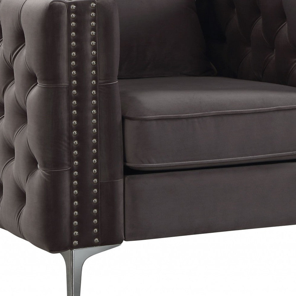 40" X 34" X 30" Dark Gray Velvet Chair And Pillow