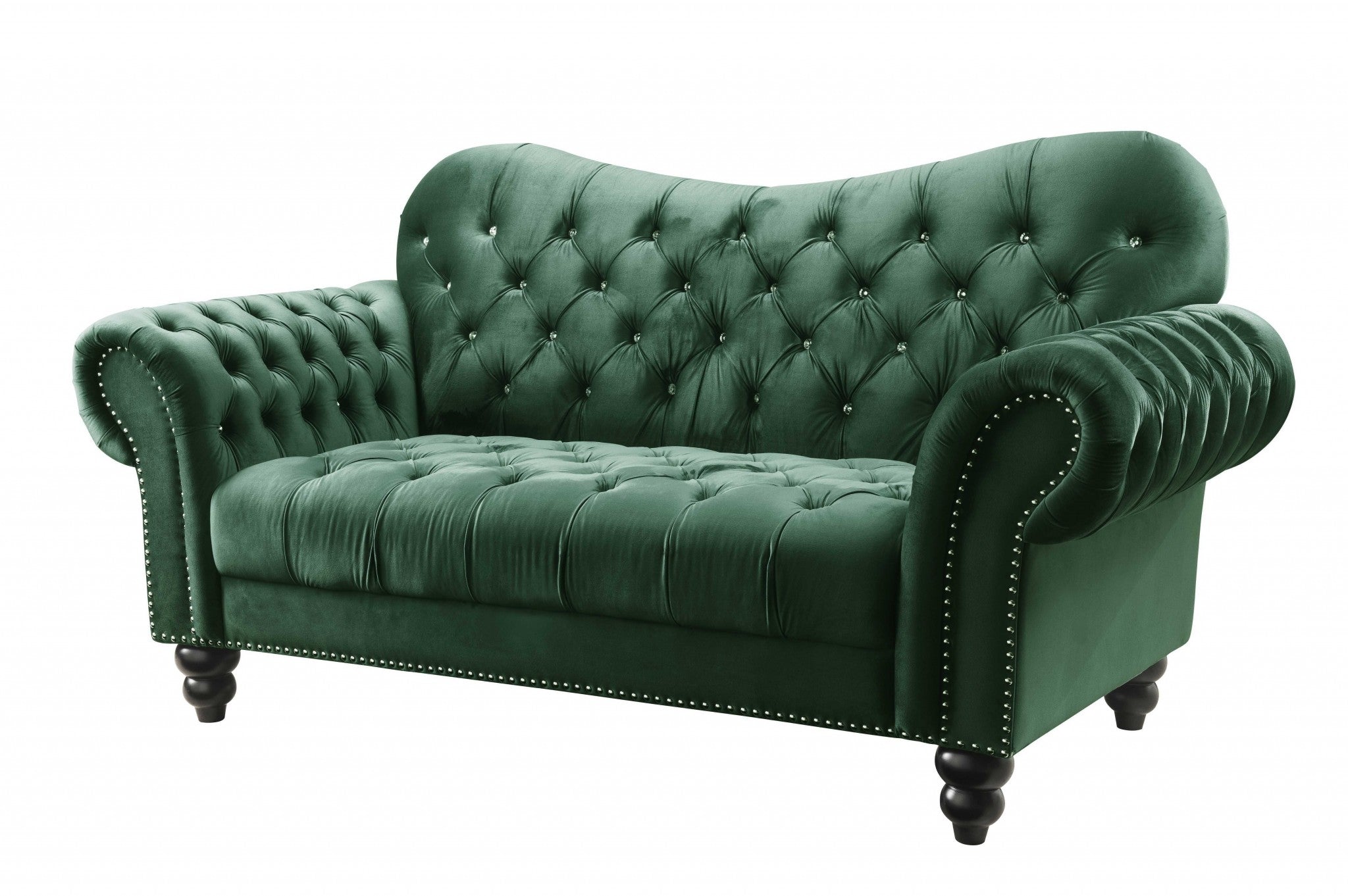 Loveseat de terciopelo verde de 76" X 37" X 39"