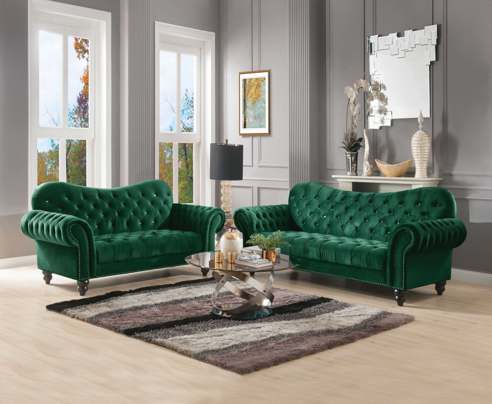 Loveseat de terciopelo verde de 76" X 37" X 39"