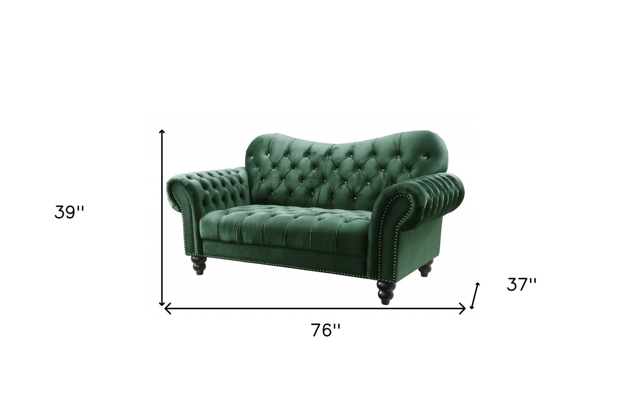 Loveseat de terciopelo verde de 76" X 37" X 39"