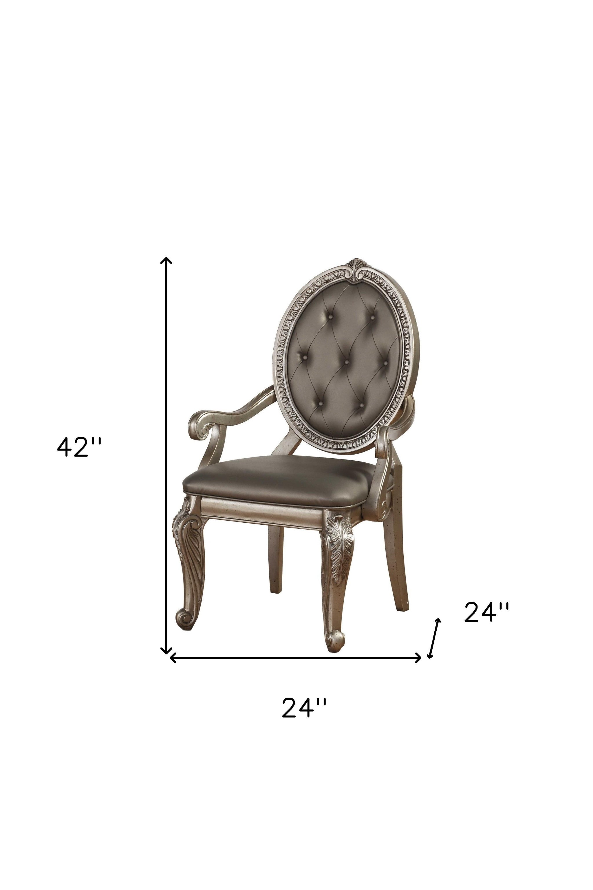 24" X 24" X 42" 2Pc Pu Leather  Antique Champagne Arm Chair