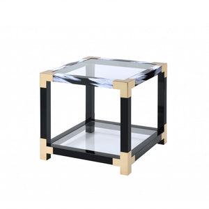 25" X 24" X 25" White Brushed Gold And Clear Glass  End Table
