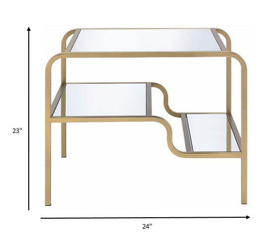 28" X 24" X 23" Gold And Clear Glass End Table