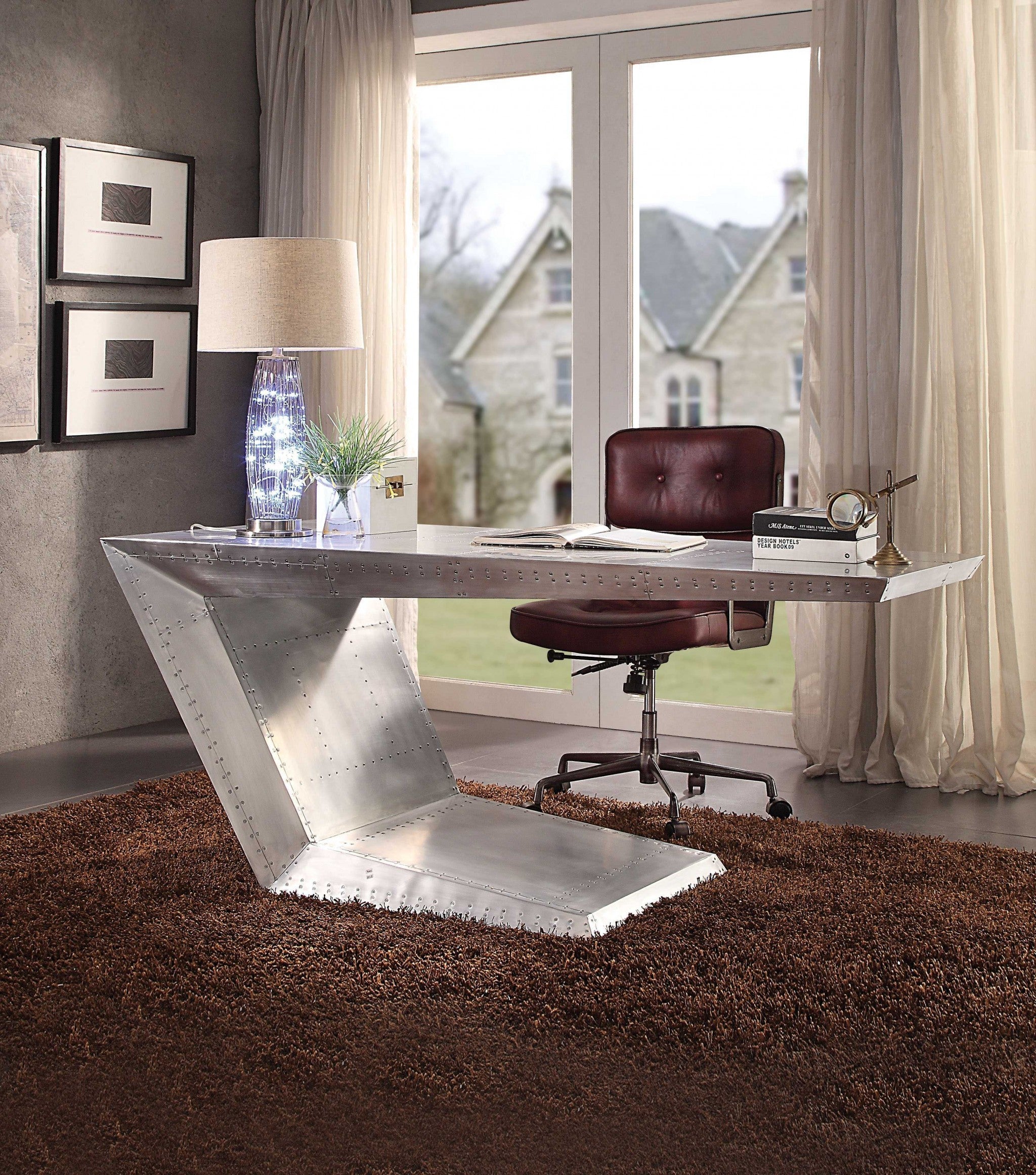 71" Silver Metal Mirrored Rectangular Writing Desk