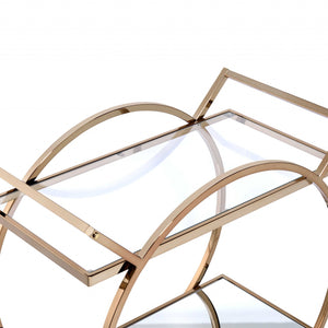 33" X 19" X 35" Champagne Metal Tube Serving Cart