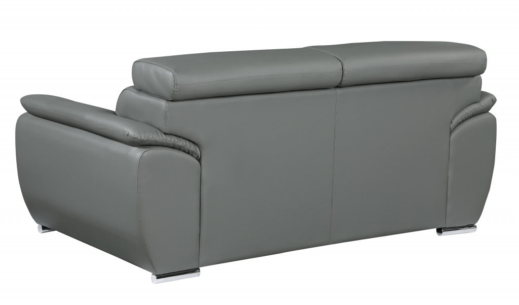 32" To 38" Captivating Gray Leather Loveseat