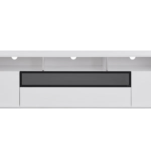 Tv Unit High Gloss White With Gray Glass Middle Drawer 2 Drawers And 2 Doors