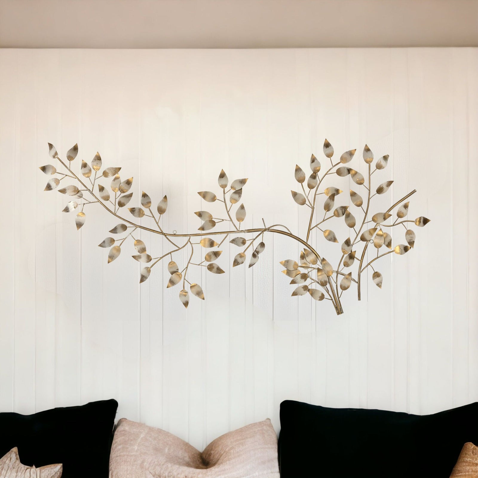 Brushed Gold Flowing Leaves Metal Wall Decor
