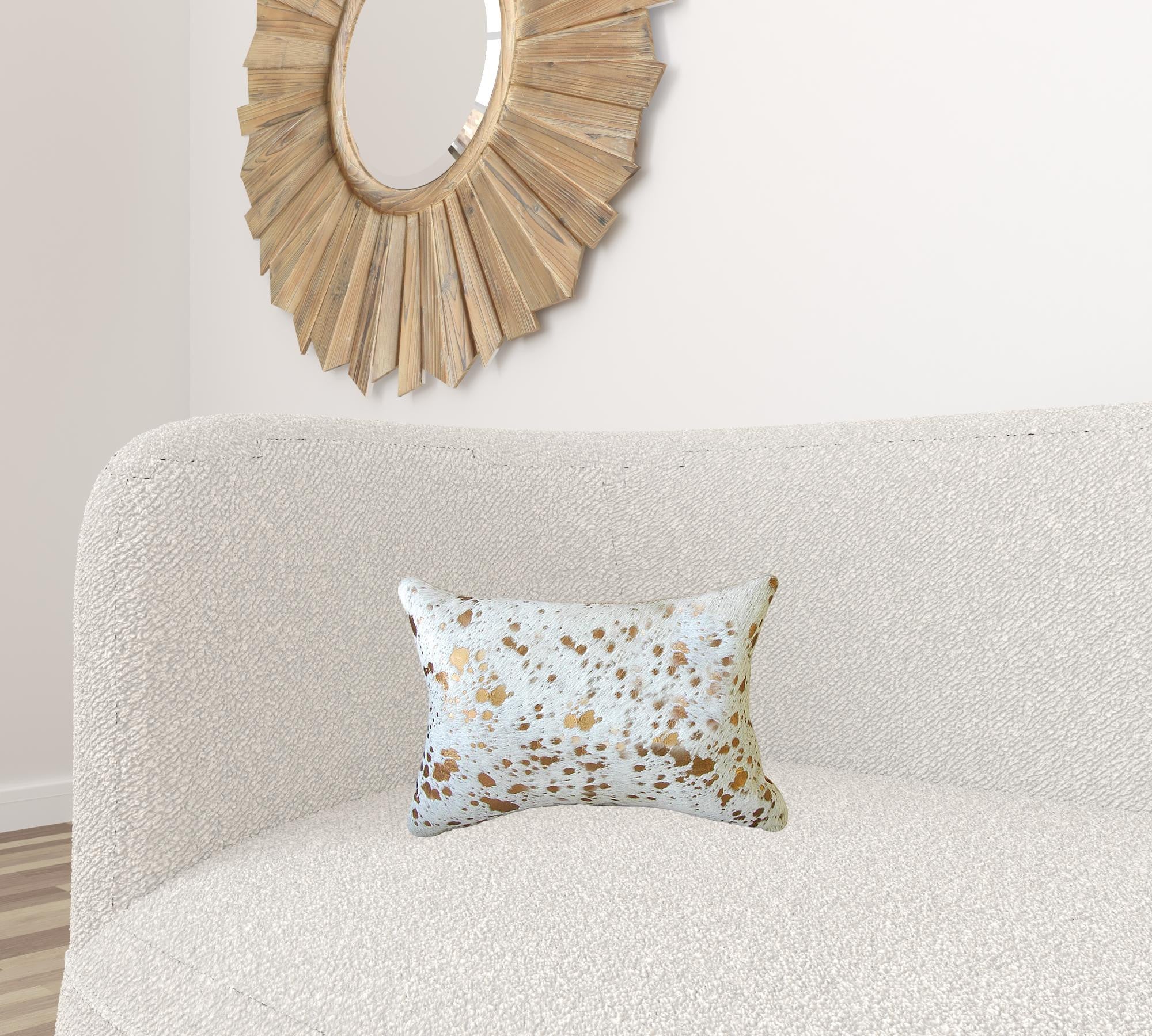 12" X 20" X 5" Impressive Natural And Gold Torino Kobe Cowhide  Pillow