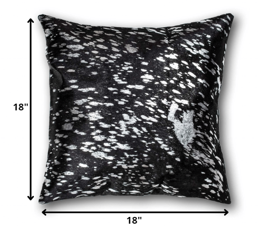 18" X 18" X 5" Black And Silver Torino Kobe Cowhide  Pillow