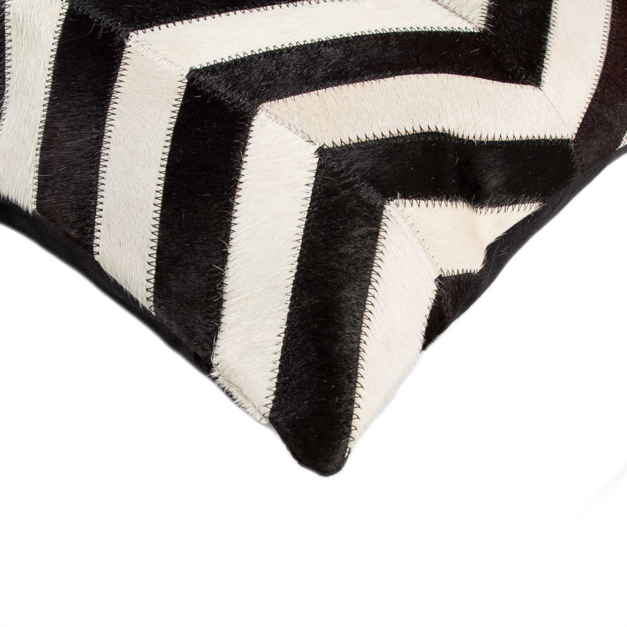 18 X 18 Black And Off White Chevron Cowhide Throw Pillow