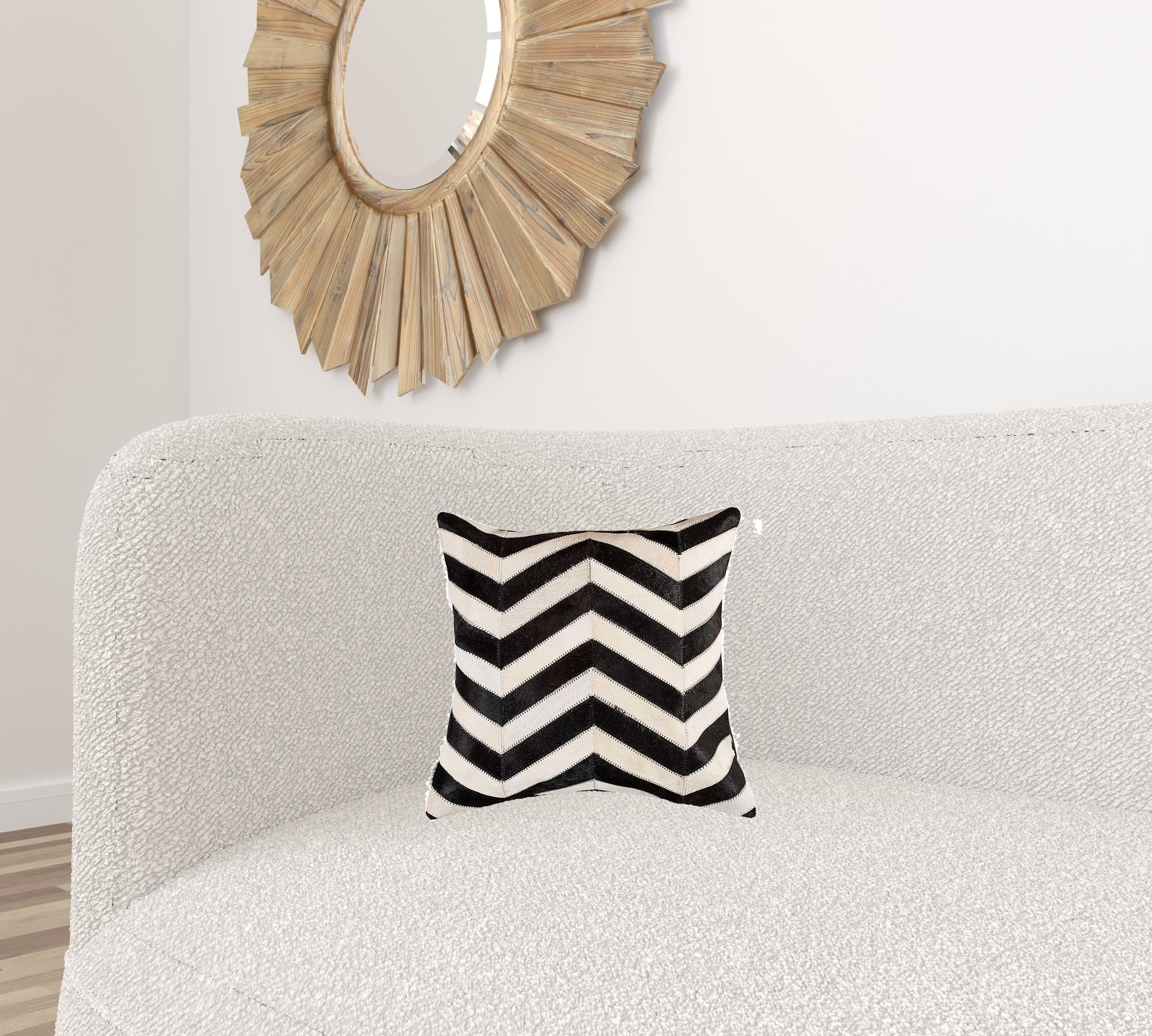 18 X 18 Black And Off White Chevron Cowhide Throw Pillow